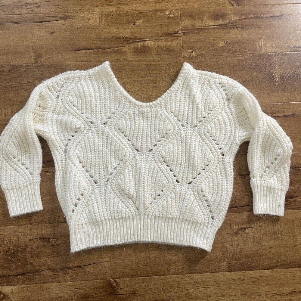 Womens French pullover knit sweater top beige Small/ Medium‎ S/m